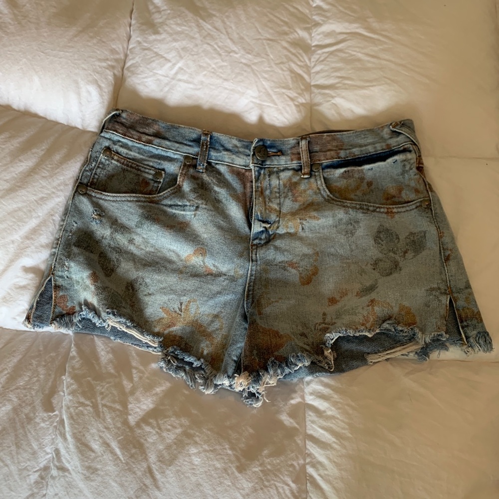 Free people floral denim shorts